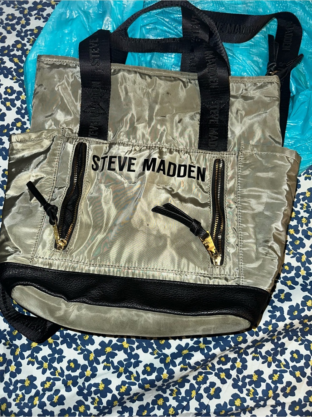 Steve Madden Olive Nylon Messenger Bag with Black Trim